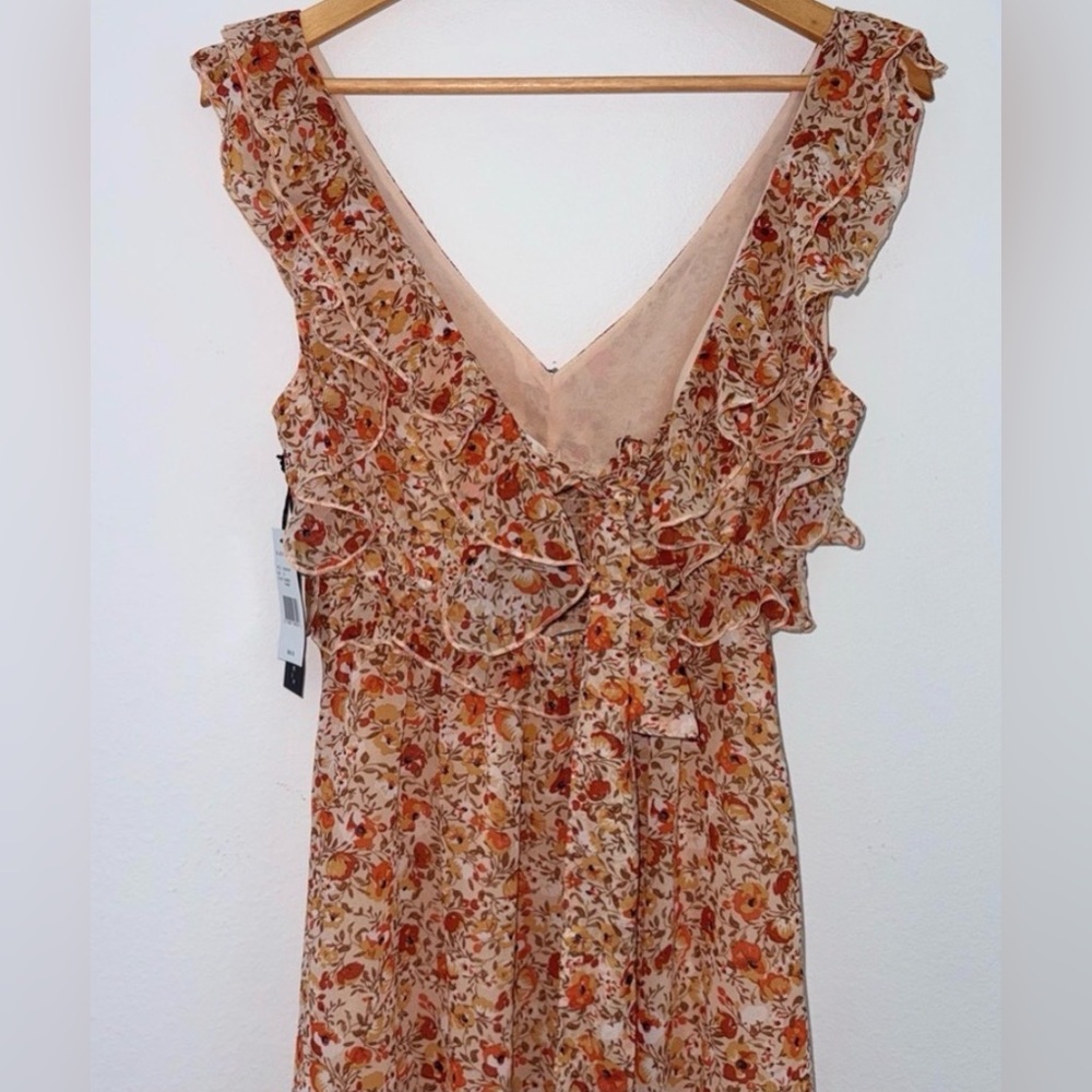 BLACK TAPE Dainty Floral V neck Sleeveless pink orange Fit and Flare midi dress - Picture 8 of 11